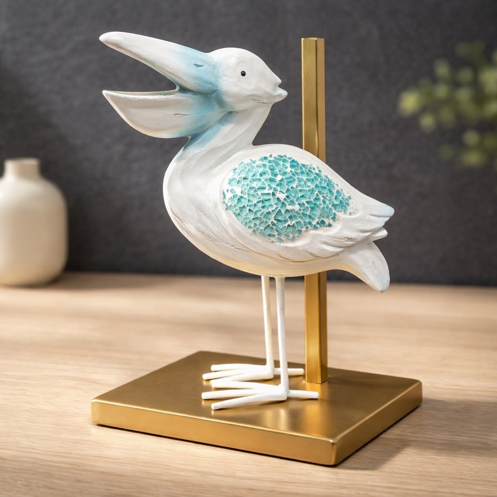 Wood Mosaic Pelican Sculpture Nautical Decor